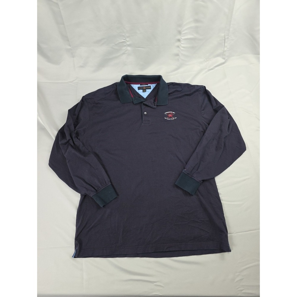 Tommy Hilfiger Golf Men Large Navy Blue Long Sleeve Polo Size XL Horshoe Bay GC